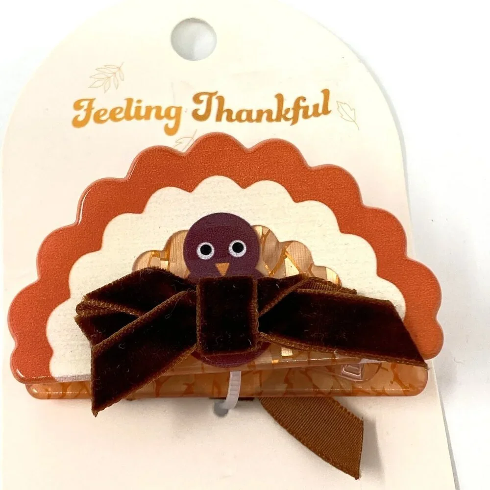 Target Thanksgiving Turkey Claw Hair Clip Velvet Brown Ribbon Brown/Orange